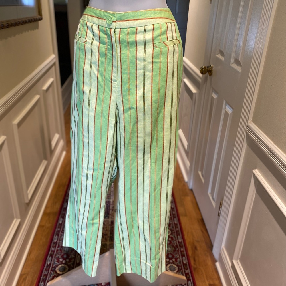 Linen green/orange/lime color Capri pants, 16
